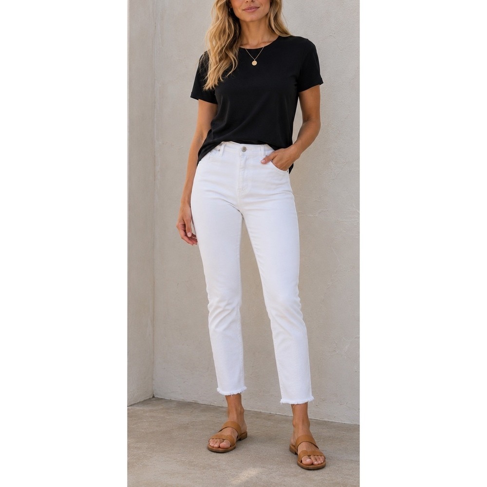 Loft Chic White Skinny Jeans With Frayed Hem , AnnTaylor, Sz 26/2 Casual Comfort